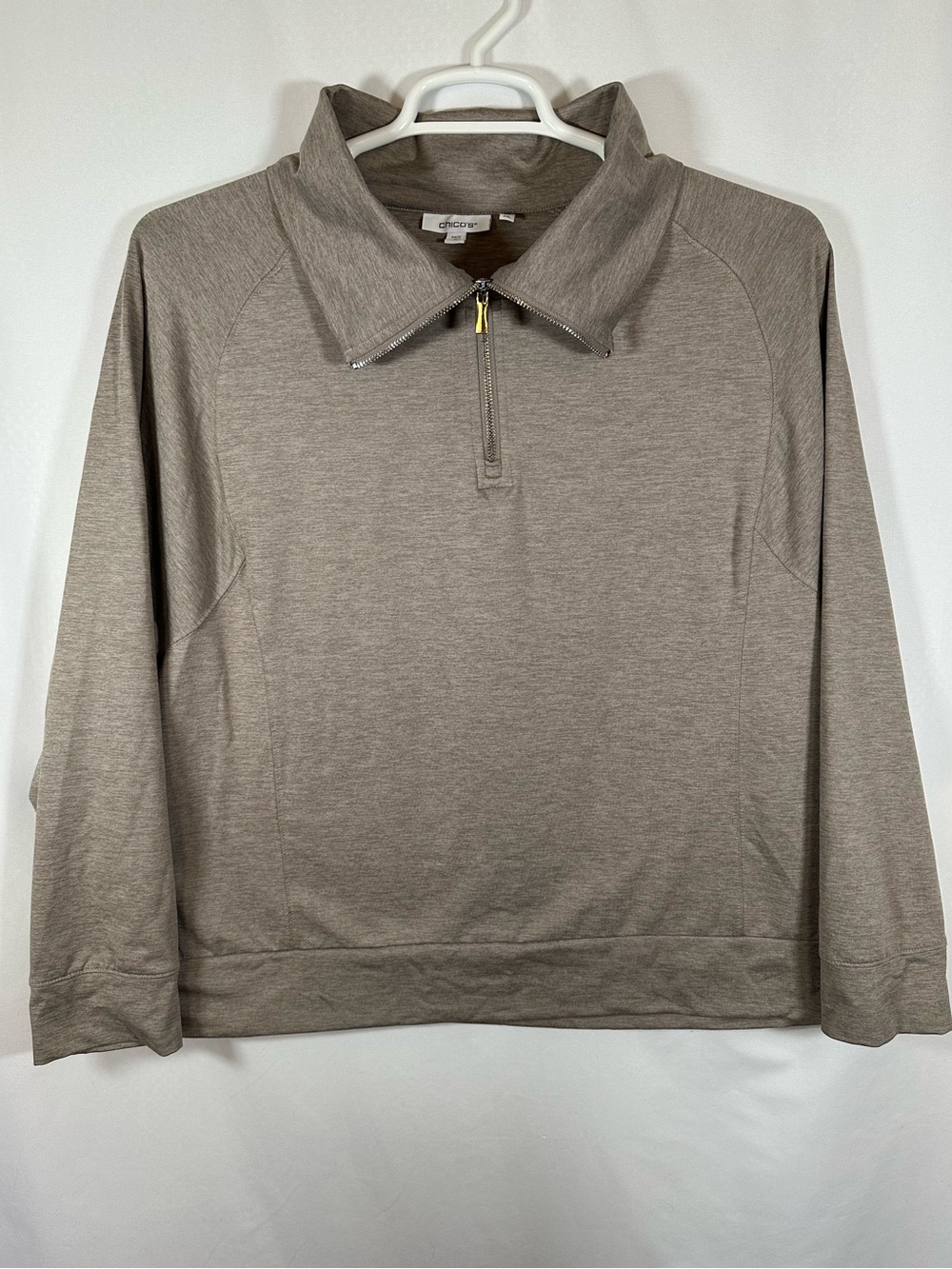 Chico's Zenergy Cloud Half Zip Pullover Sweatshirt Taupe Heather Size 4 or XXL
